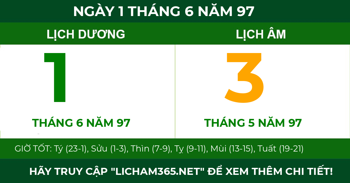 lịch âm ngày 1 tháng 6 năm 97
