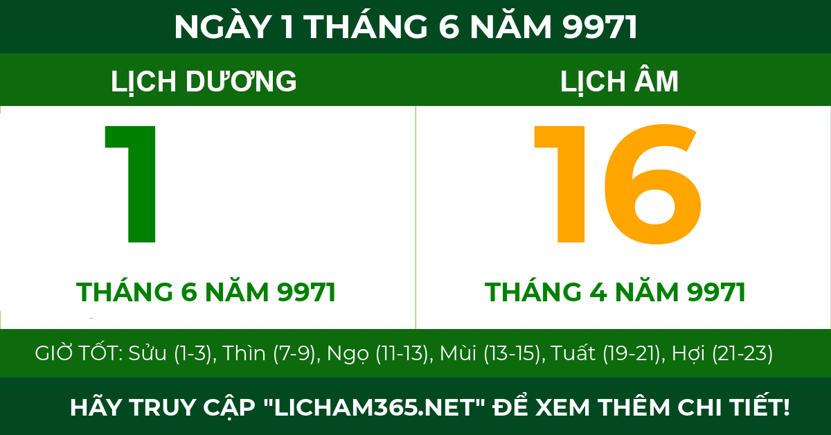 lịch âm ngày 1 tháng 6 năm 9971