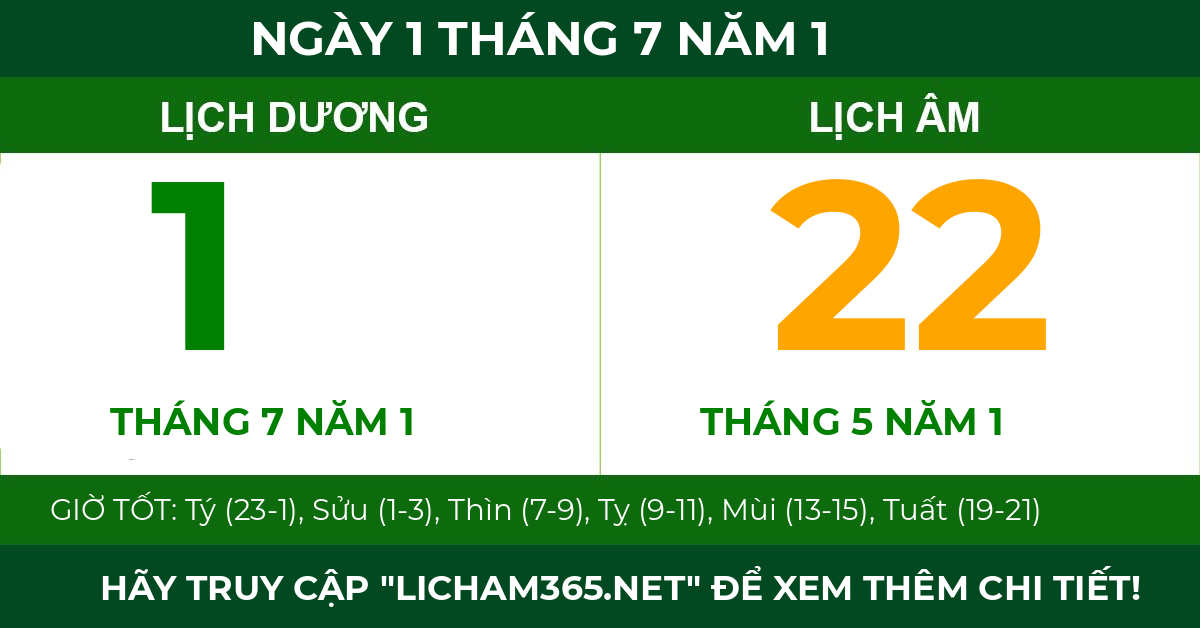 lịch âm ngày 1 tháng 7 năm 1