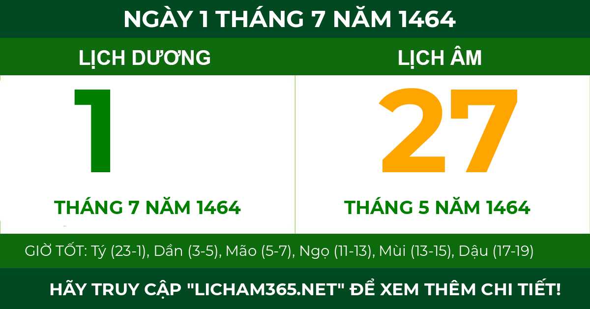 lịch âm ngày 1 tháng 7 năm 1464