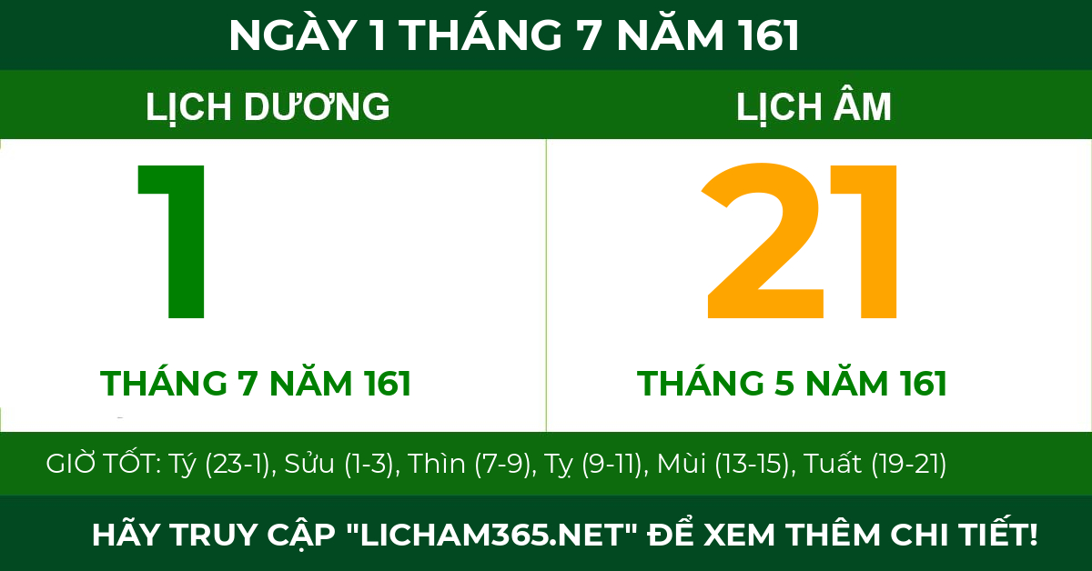 lịch âm ngày 1 tháng 7 năm 161