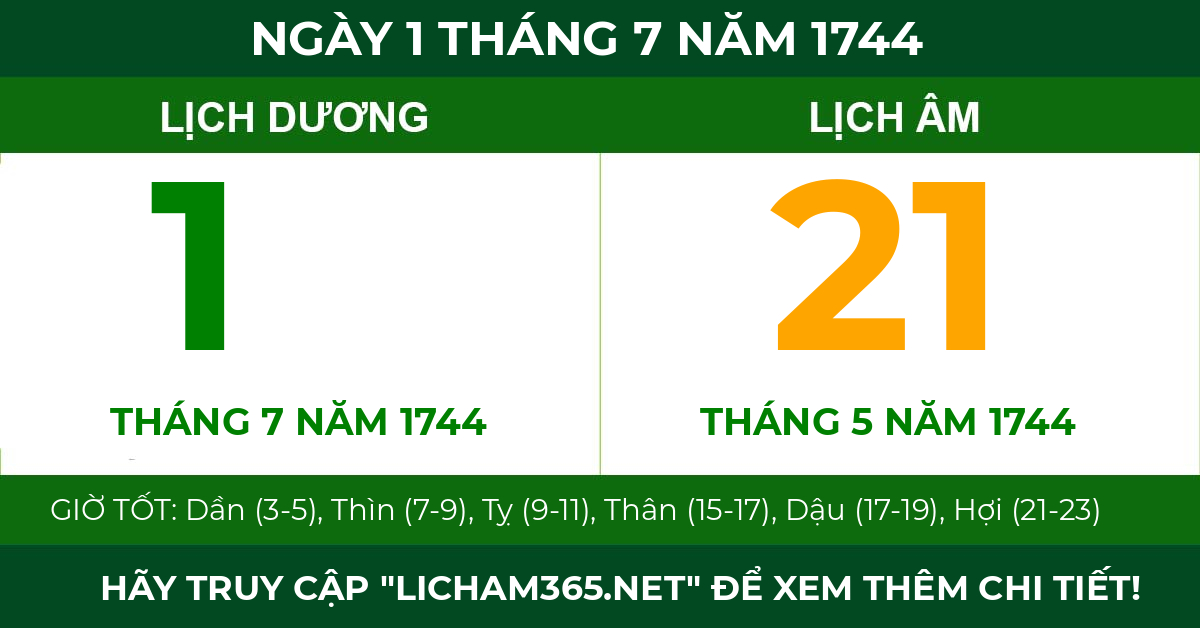 lịch âm ngày 1 tháng 7 năm 1744