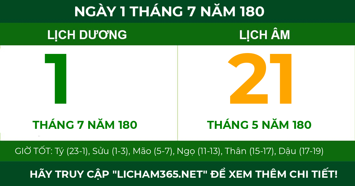lịch âm ngày 1 tháng 7 năm 180
