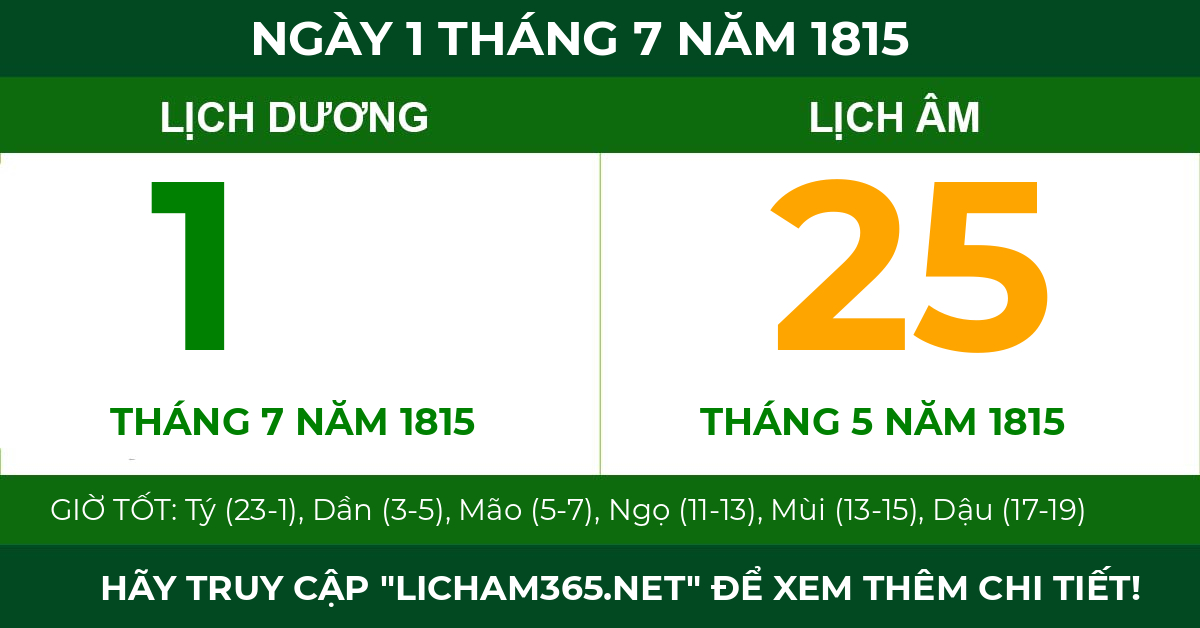 lịch âm ngày 1 tháng 7 năm 1815