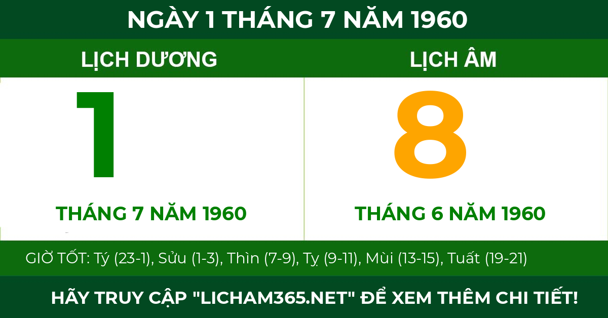 lịch âm ngày 1 tháng 7 năm 1960