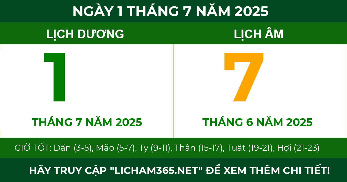 lịch âm ngày 1 tháng 7 năm 2025