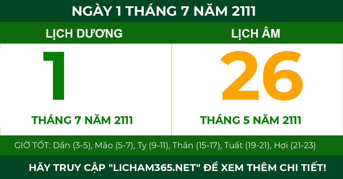 lịch âm ngày 1 tháng 7 năm 2111