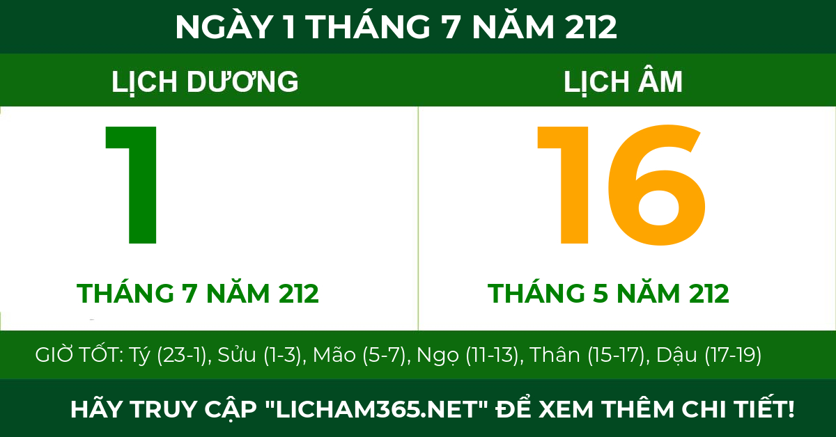 lịch âm ngày 1 tháng 7 năm 212