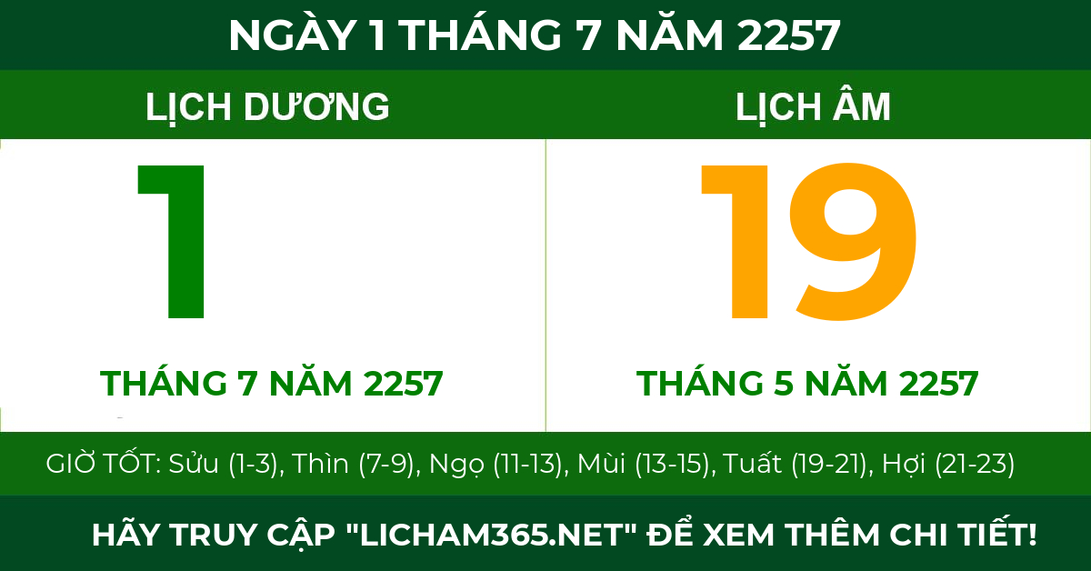 lịch âm ngày 1 tháng 7 năm 2257