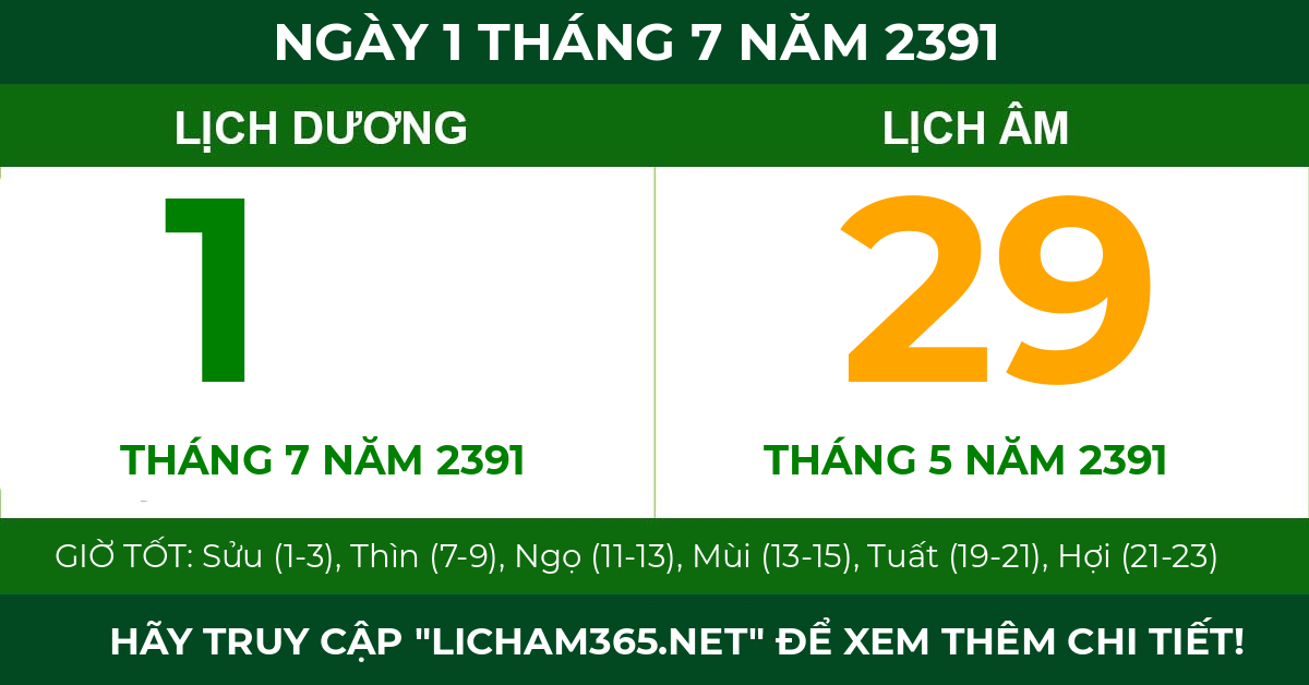 lịch âm ngày 1 tháng 7 năm 2391