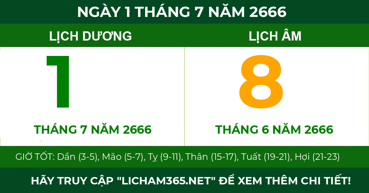 lịch âm ngày 1 tháng 7 năm 2666