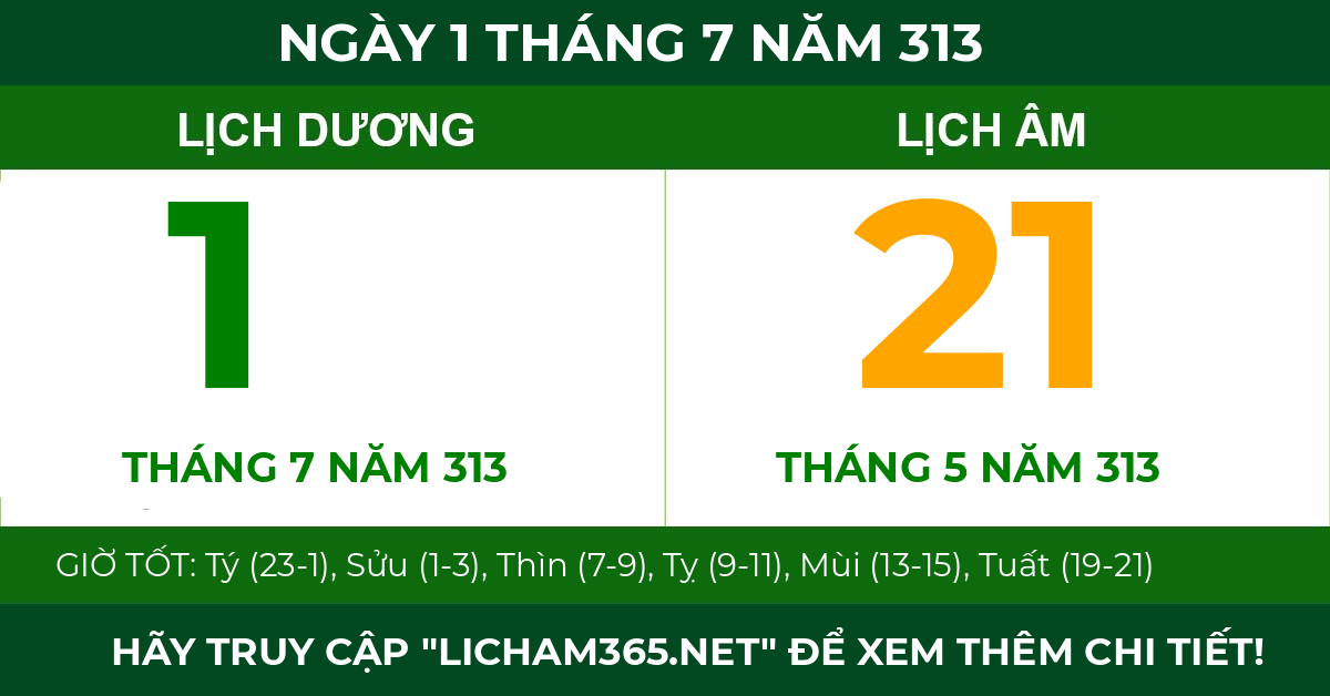 lịch âm ngày 1 tháng 7 năm 313