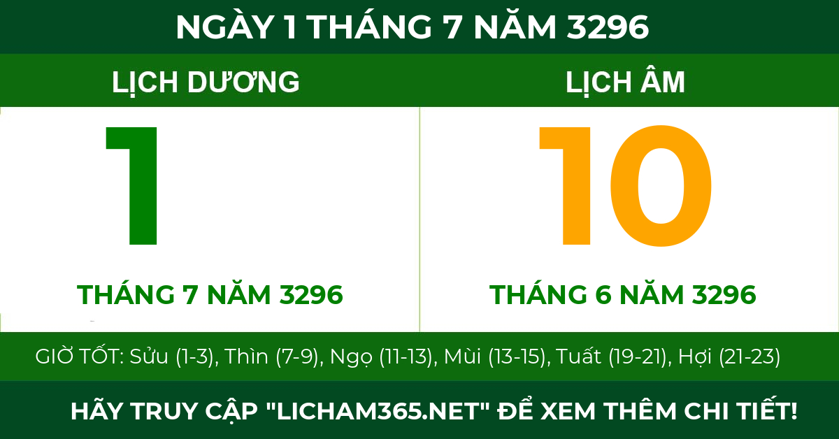 lịch âm ngày 1 tháng 7 năm 3296