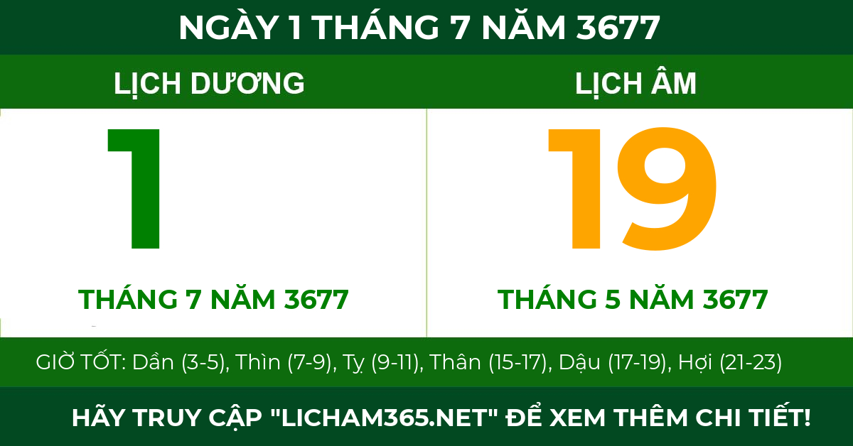 lịch âm ngày 1 tháng 7 năm 3677