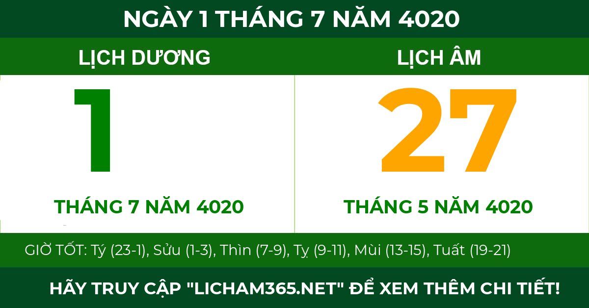 lịch âm ngày 1 tháng 7 năm 4020