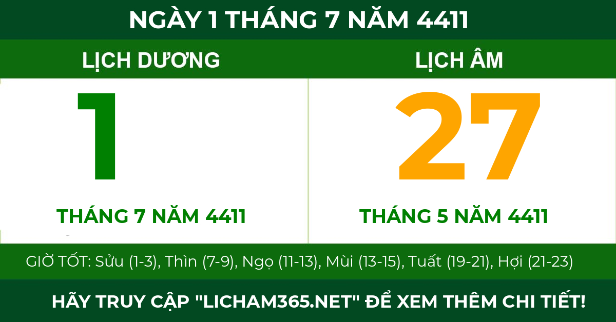lịch âm ngày 1 tháng 7 năm 4411
