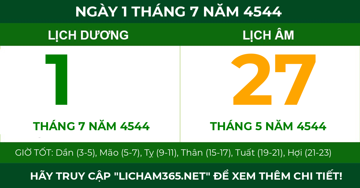 lịch âm ngày 1 tháng 7 năm 4544