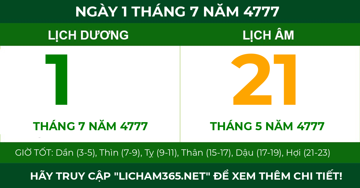 lịch âm ngày 1 tháng 7 năm 4777