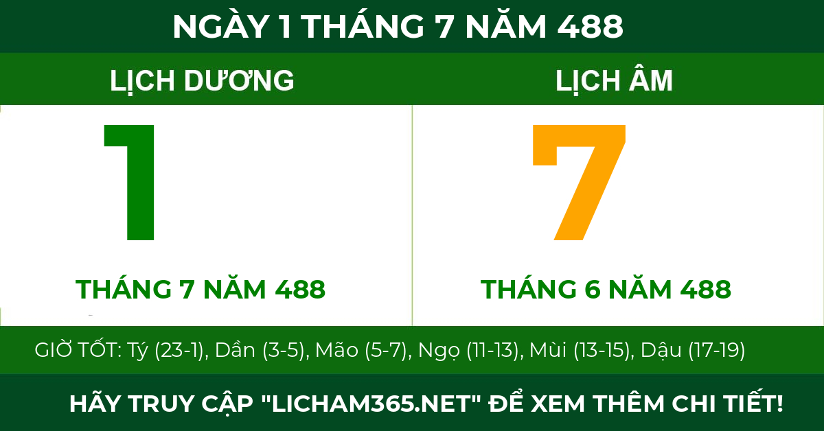 lịch âm ngày 1 tháng 7 năm 488
