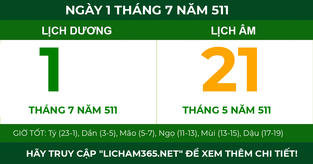 lịch âm ngày 1 tháng 7 năm 511