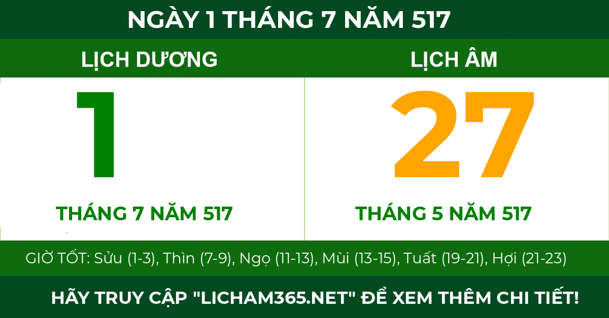 lịch âm ngày 1 tháng 7 năm 517