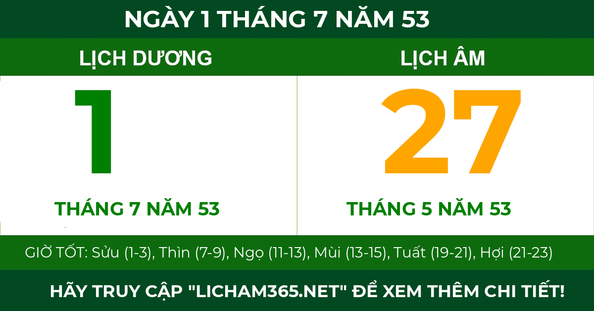 lịch âm ngày 1 tháng 7 năm 53