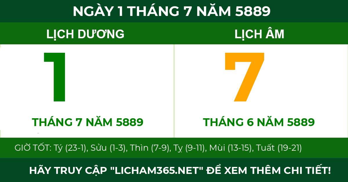 lịch âm ngày 1 tháng 7 năm 5889
