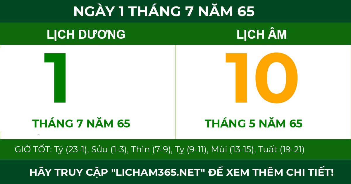 lịch âm ngày 1 tháng 7 năm 65
