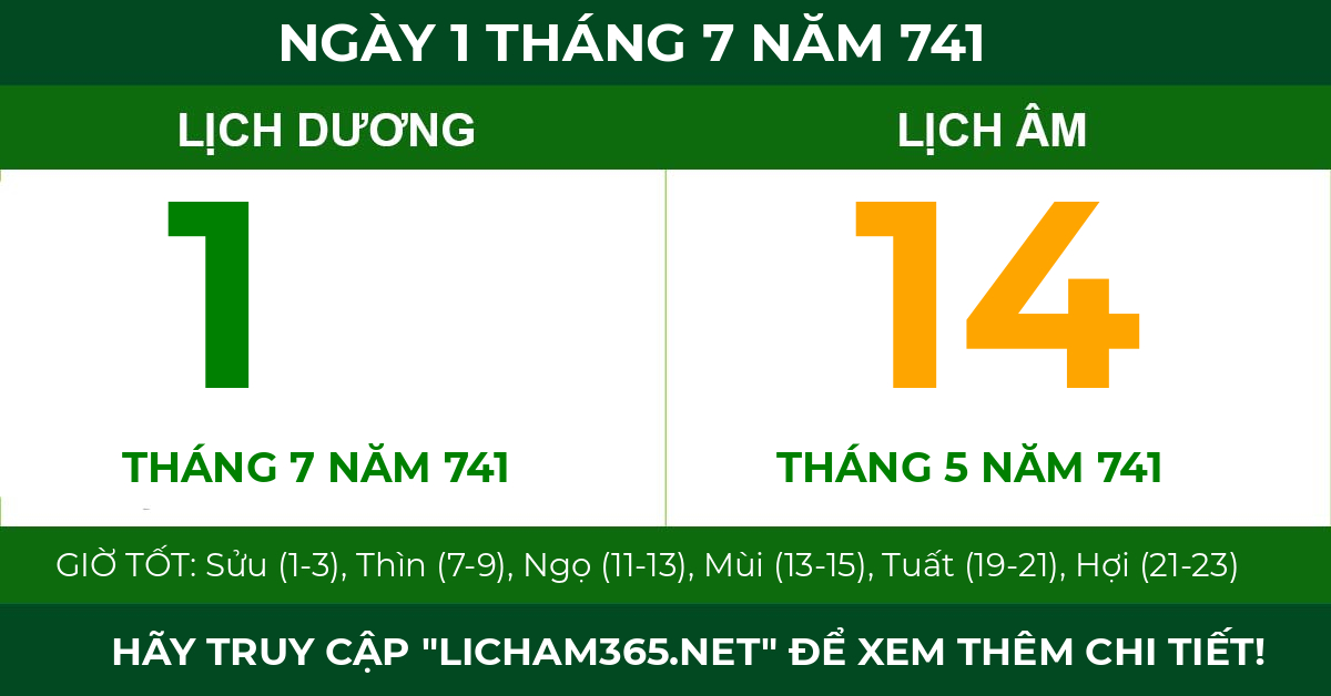 lịch âm ngày 1 tháng 7 năm 741