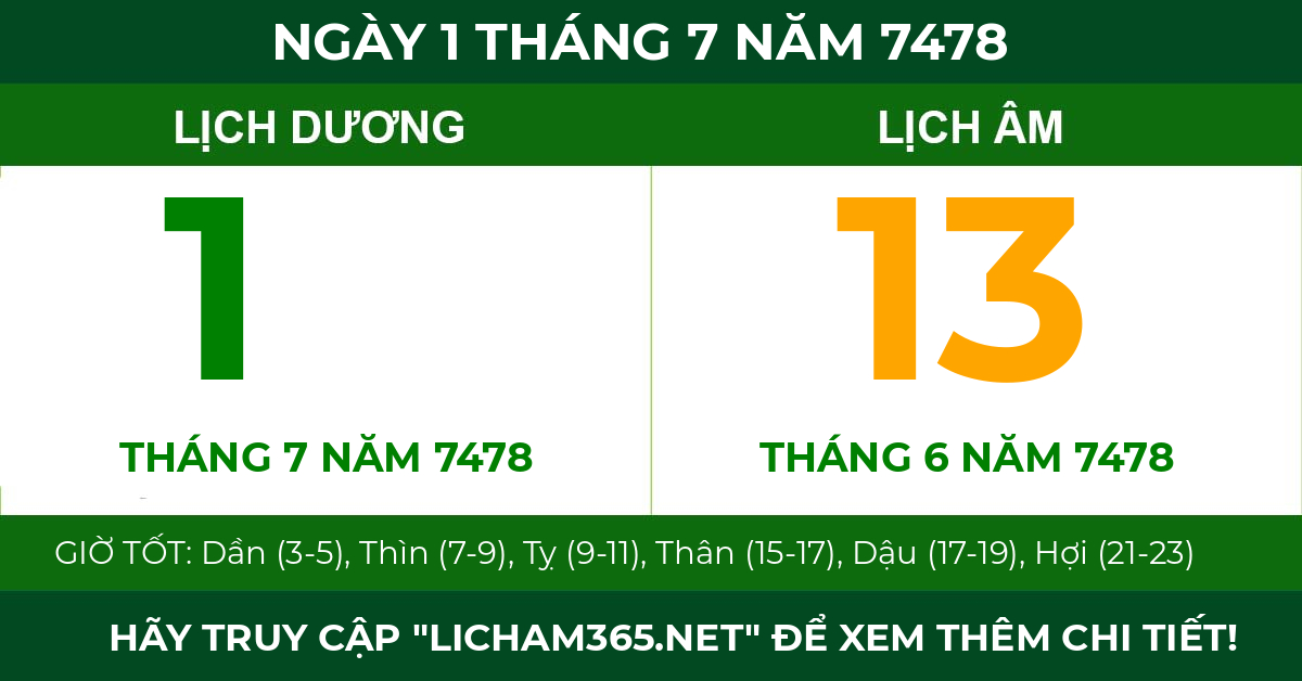 lịch âm ngày 1 tháng 7 năm 7478