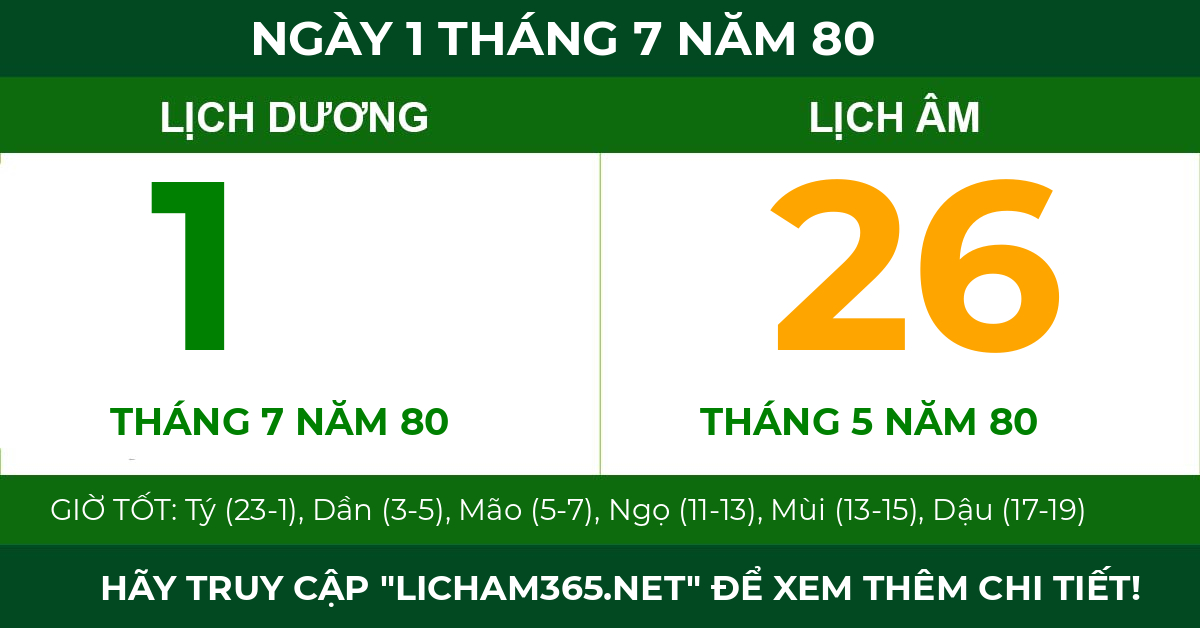 lịch âm ngày 1 tháng 7 năm 80