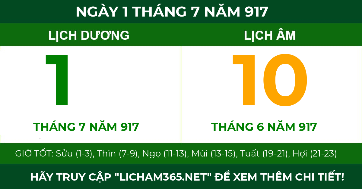 lịch âm ngày 1 tháng 7 năm 917