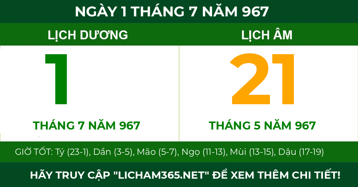 lịch âm ngày 1 tháng 7 năm 967