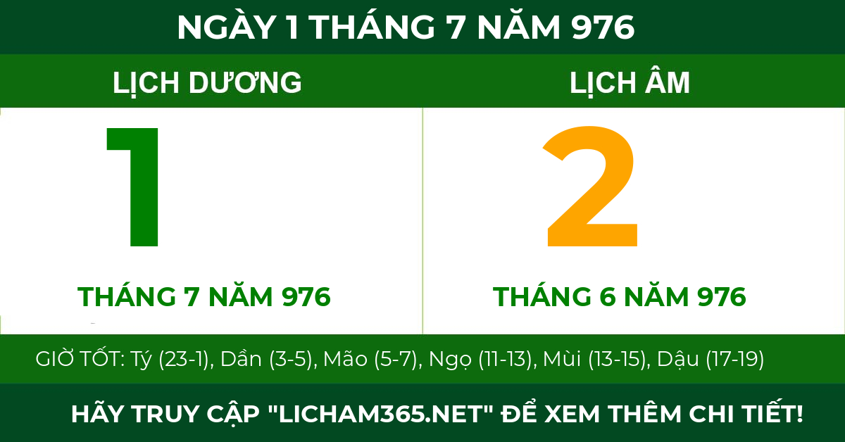 lịch âm ngày 1 tháng 7 năm 976