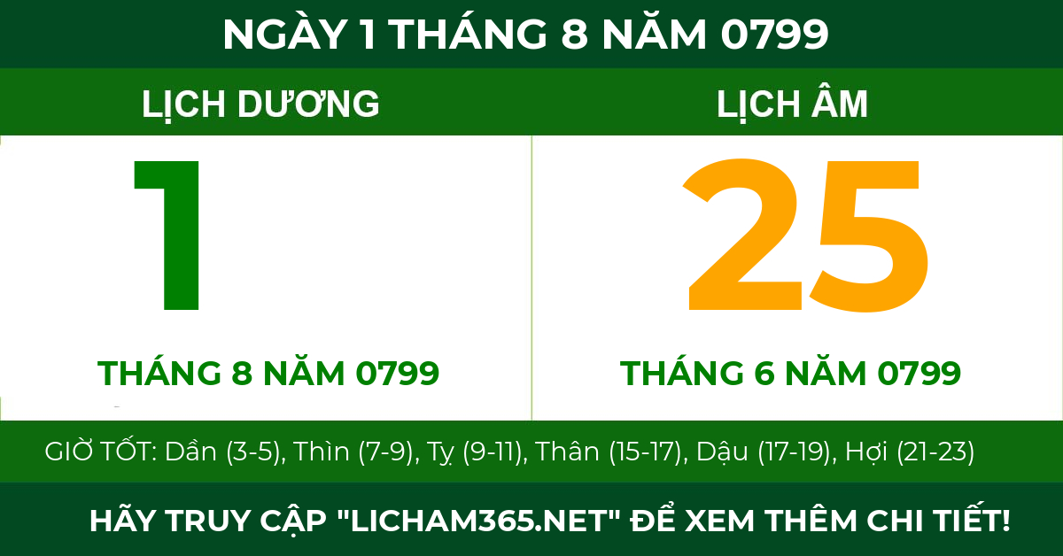 lịch âm ngày 1 tháng 8 năm 0799