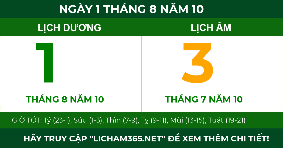 lịch âm ngày 1 tháng 8 năm 10