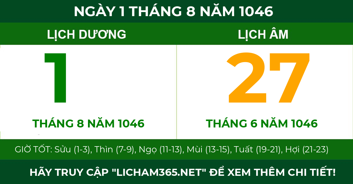 lịch âm ngày 1 tháng 8 năm 1046