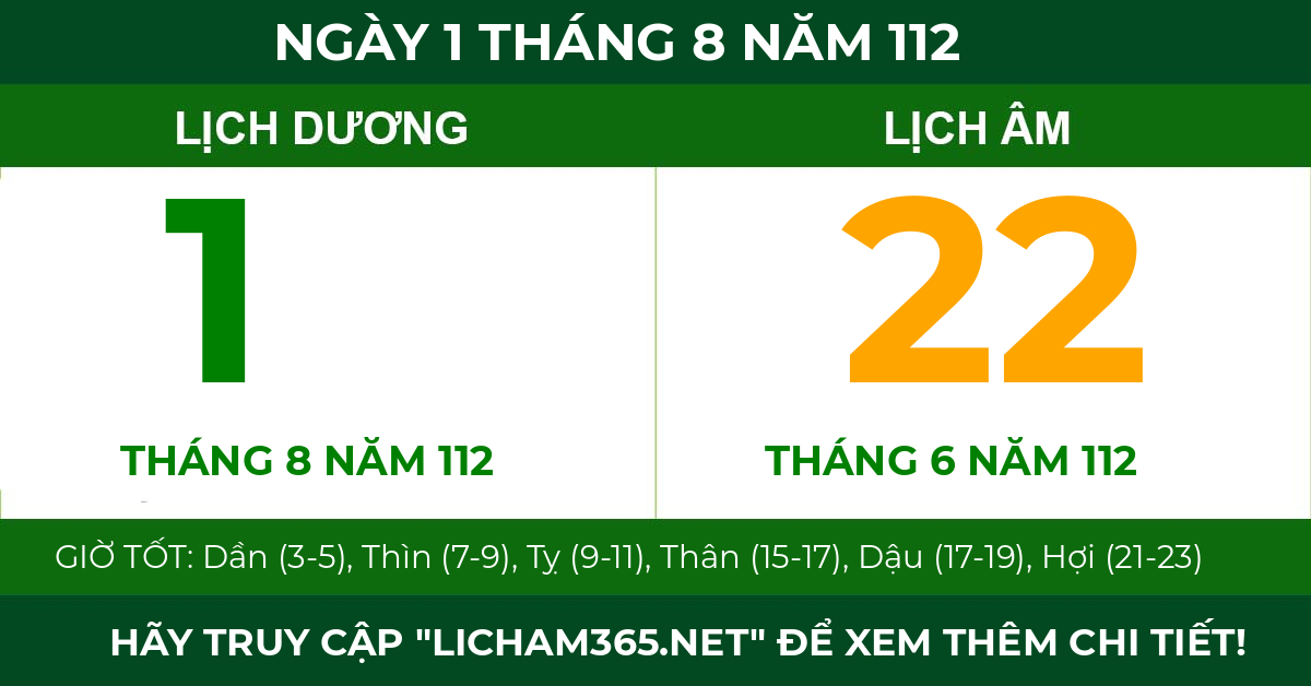 lịch âm ngày 1 tháng 8 năm 112