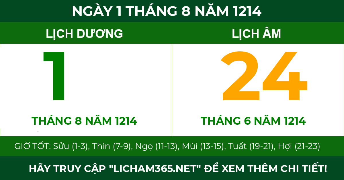 lịch âm ngày 1 tháng 8 năm 1214