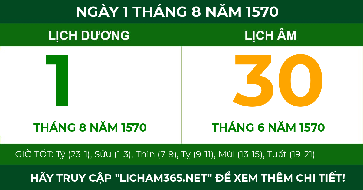 lịch âm ngày 1 tháng 8 năm 1570