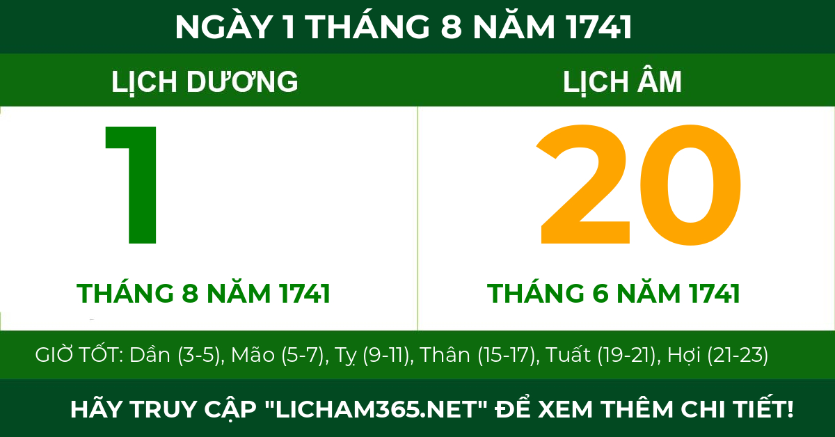 lịch âm ngày 1 tháng 8 năm 1741
