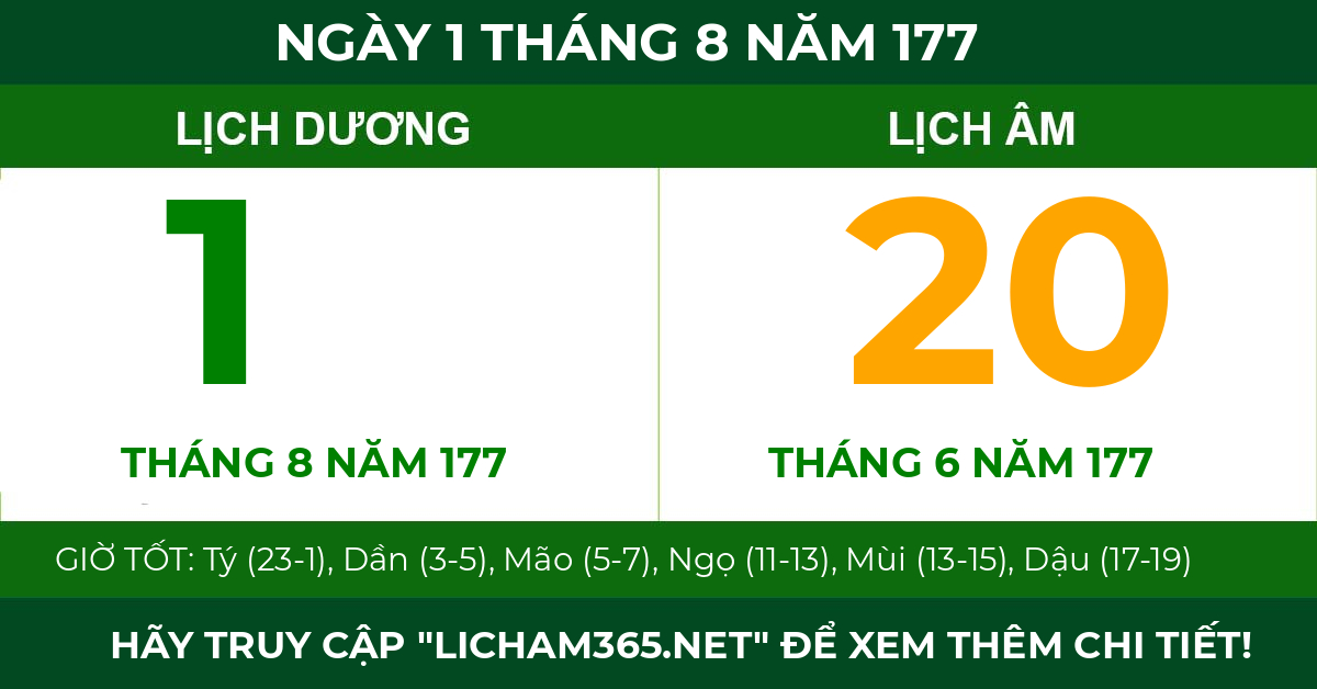 lịch âm ngày 1 tháng 8 năm 177