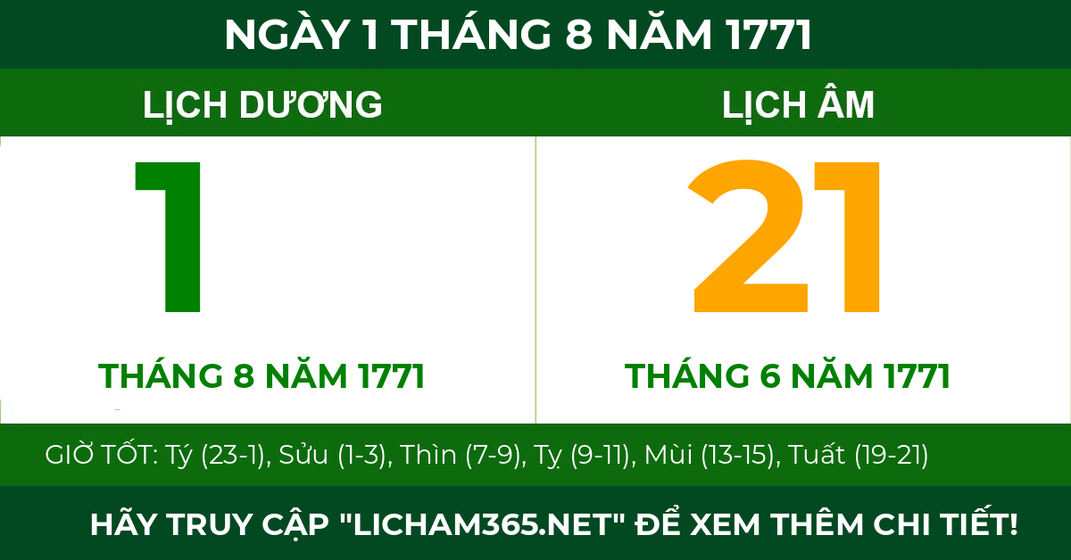 lịch âm ngày 1 tháng 8 năm 1771