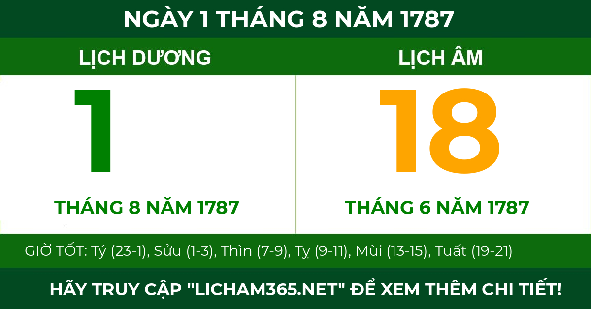 lịch âm ngày 1 tháng 8 năm 1787