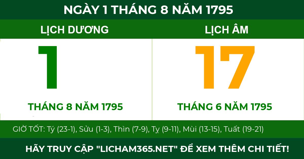 lịch âm ngày 1 tháng 8 năm 1795