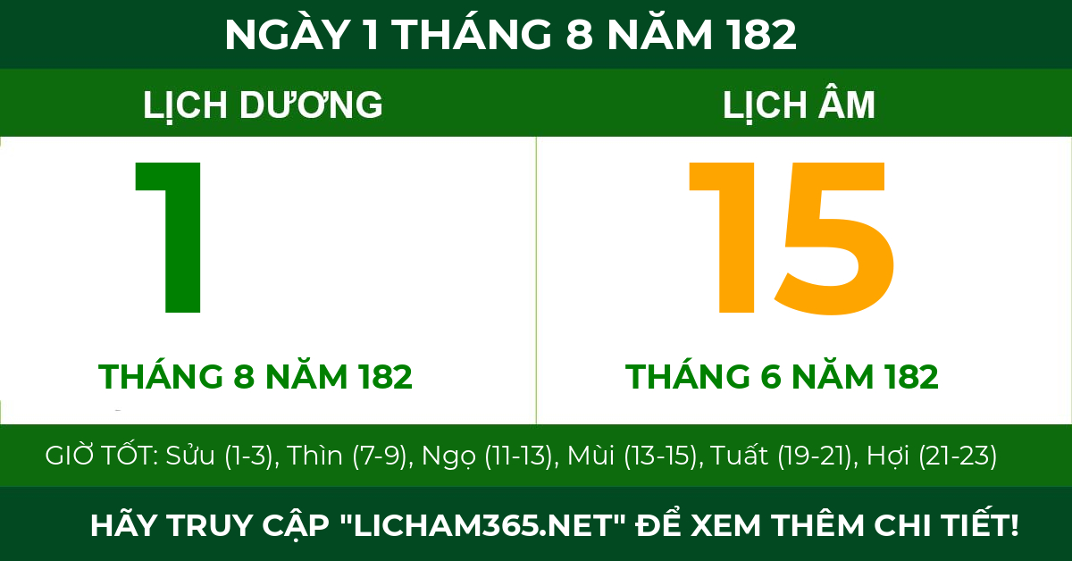 lịch âm ngày 1 tháng 8 năm 182