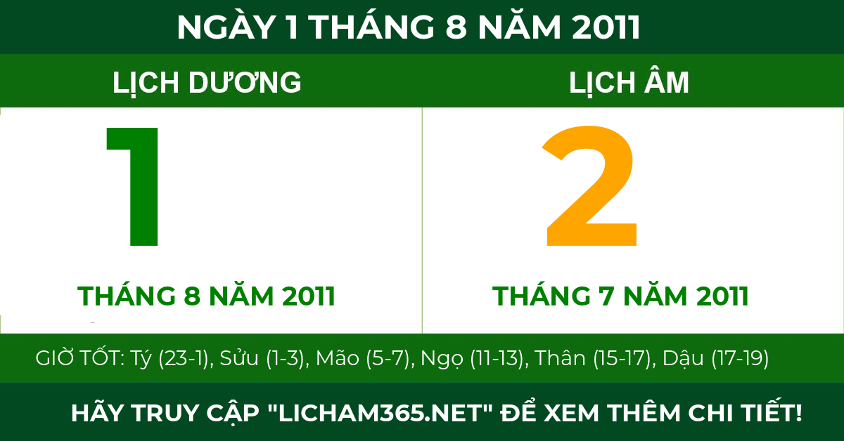 lịch âm ngày 1 tháng 8 năm 2011