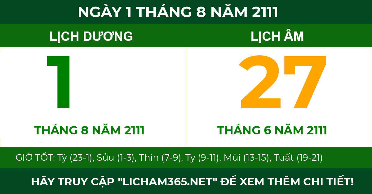 lịch âm ngày 1 tháng 8 năm 2111