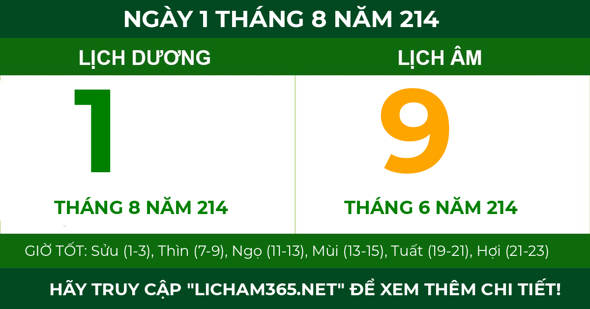 lịch âm ngày 1 tháng 8 năm 214