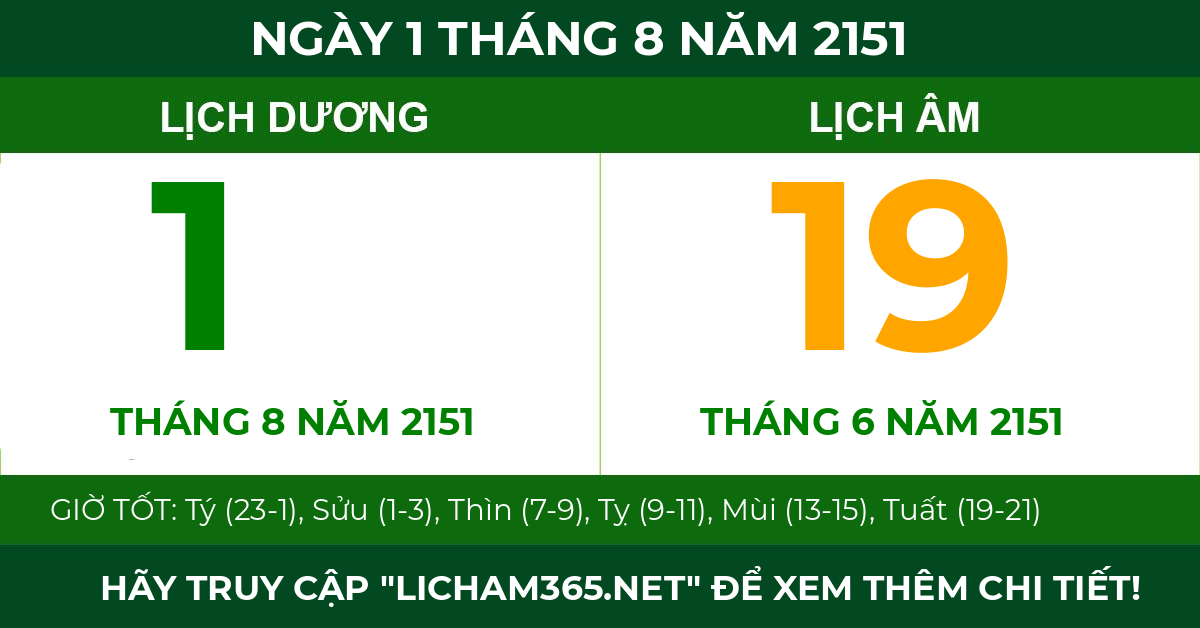 lịch âm ngày 1 tháng 8 năm 2151